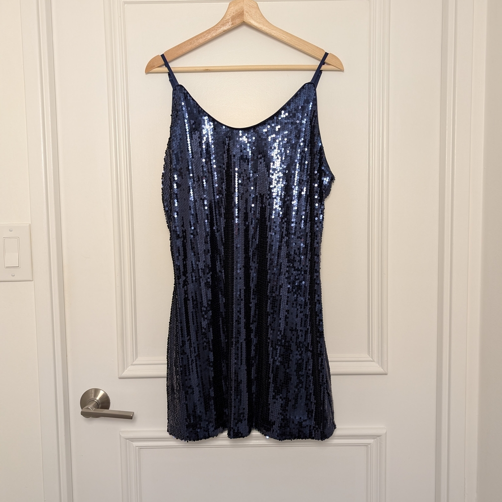 Blue Sequin Sleeveless Dress